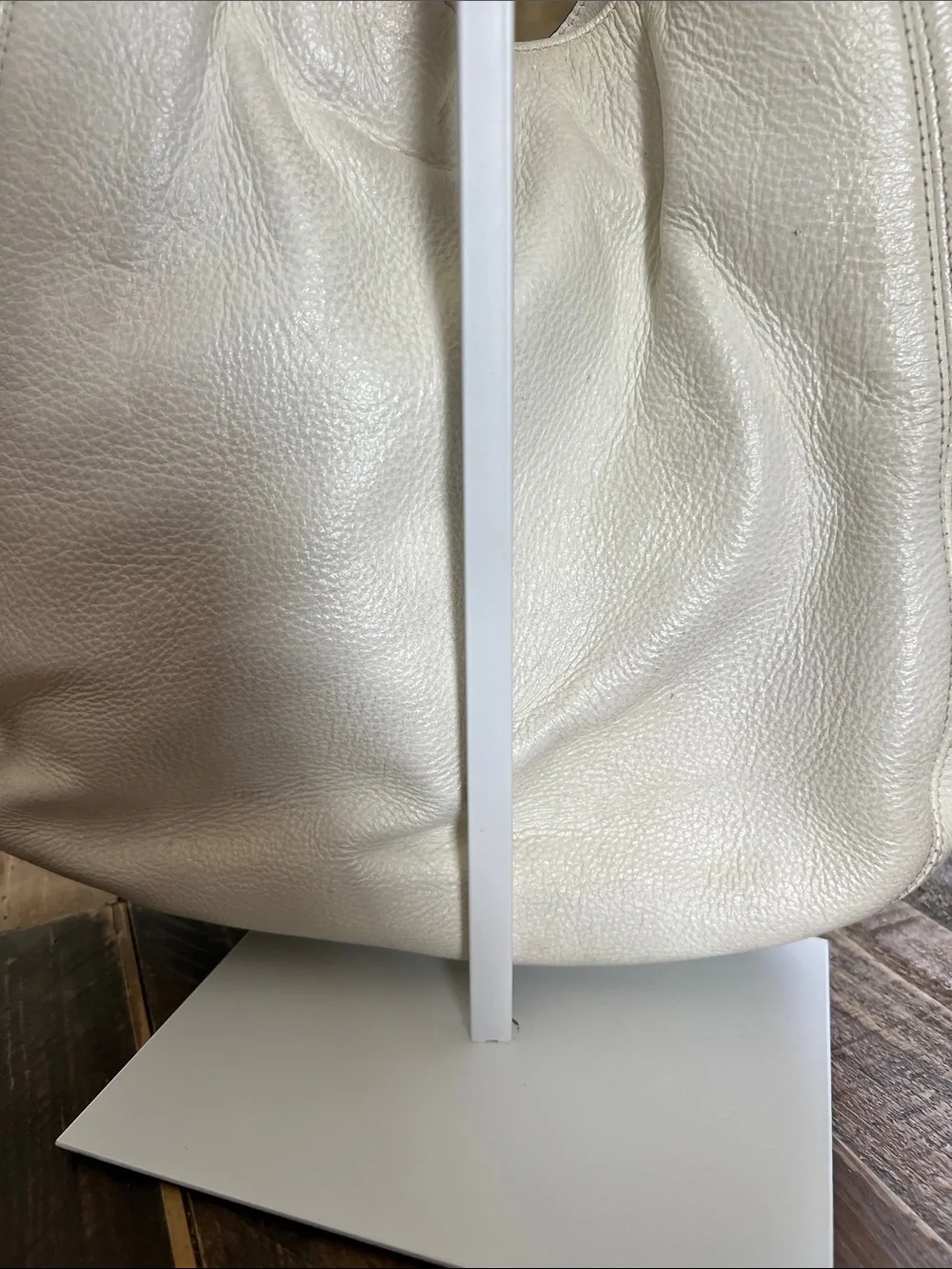 Michael Kors Ivory Pebbled Leather Shoulder Hobo with Gold MK Logo
